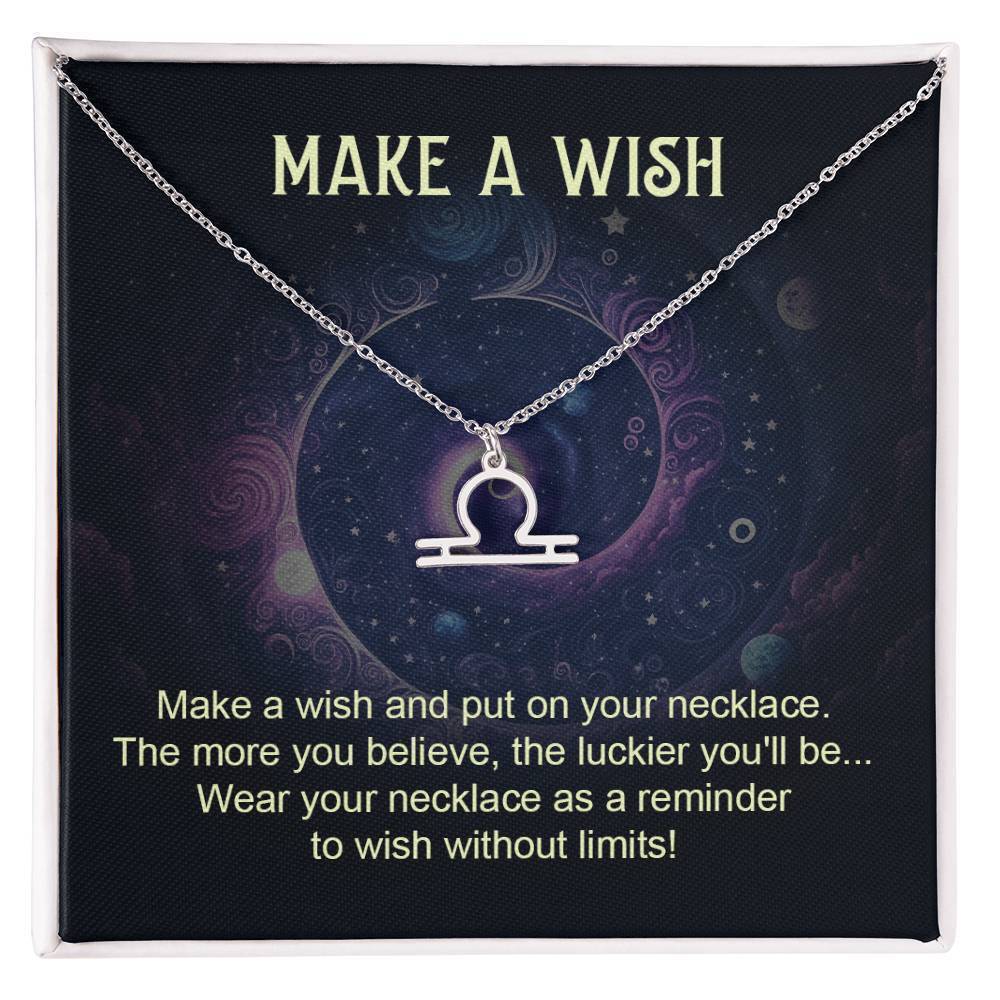 Make a Wish Libra Zodiac Necklace Silver Tone Standard Box